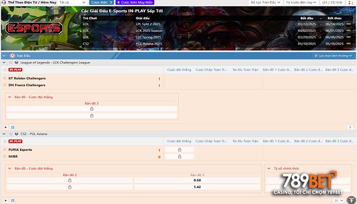 E-Sports 789BET có đa dạng kèo cược hấp dẫn