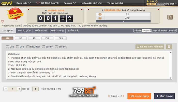 Luật chơi xổ số 5 phút tại 789BET